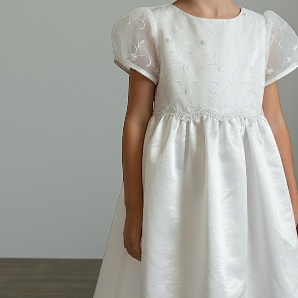 Elegant White Satin Dress with Sheer Sleeves